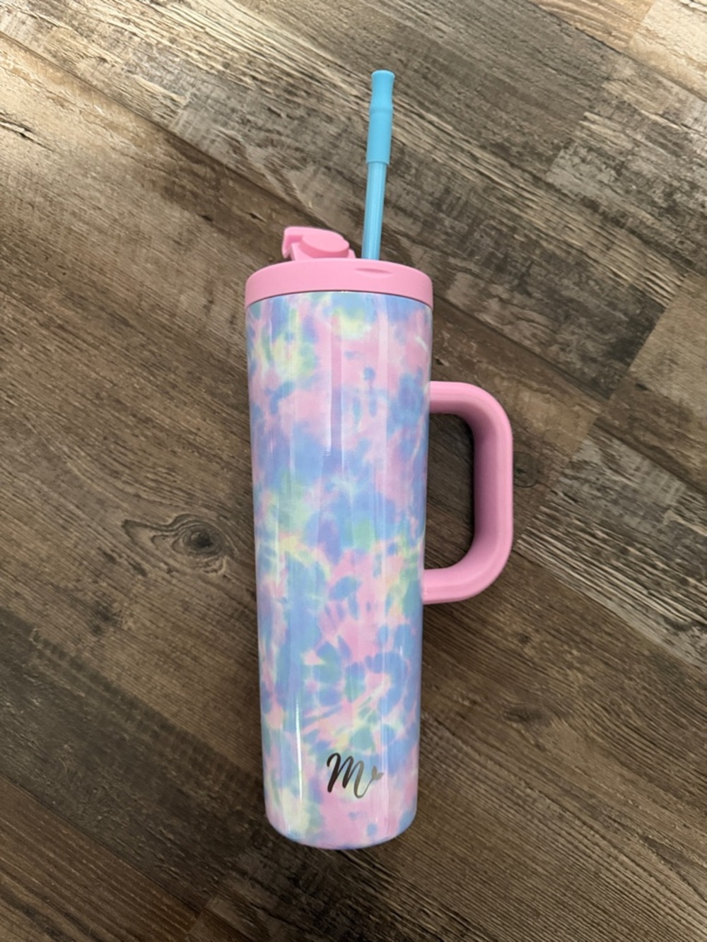 Pastel Tie-Dye Tall Tumbler with Handle and Straw